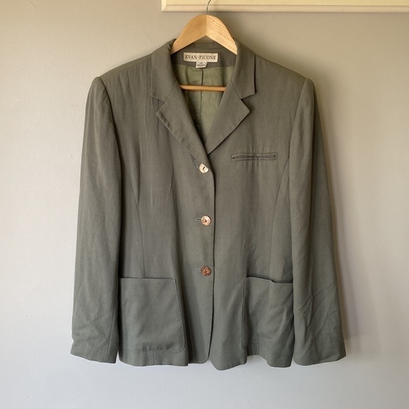 Vintage Evan Picone sage green linen blend blazer - Picture 1 of 15